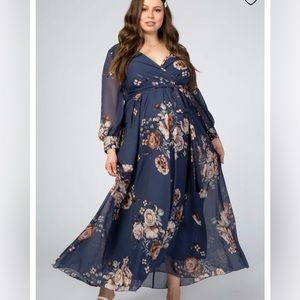 Navy Floral Chiffon Maternity Plus Maxi Dress